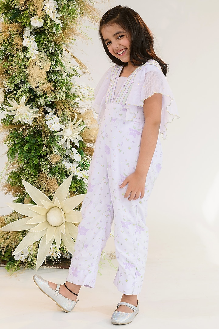 Lavender Printed Jumpsuit For Girls by Littleens
