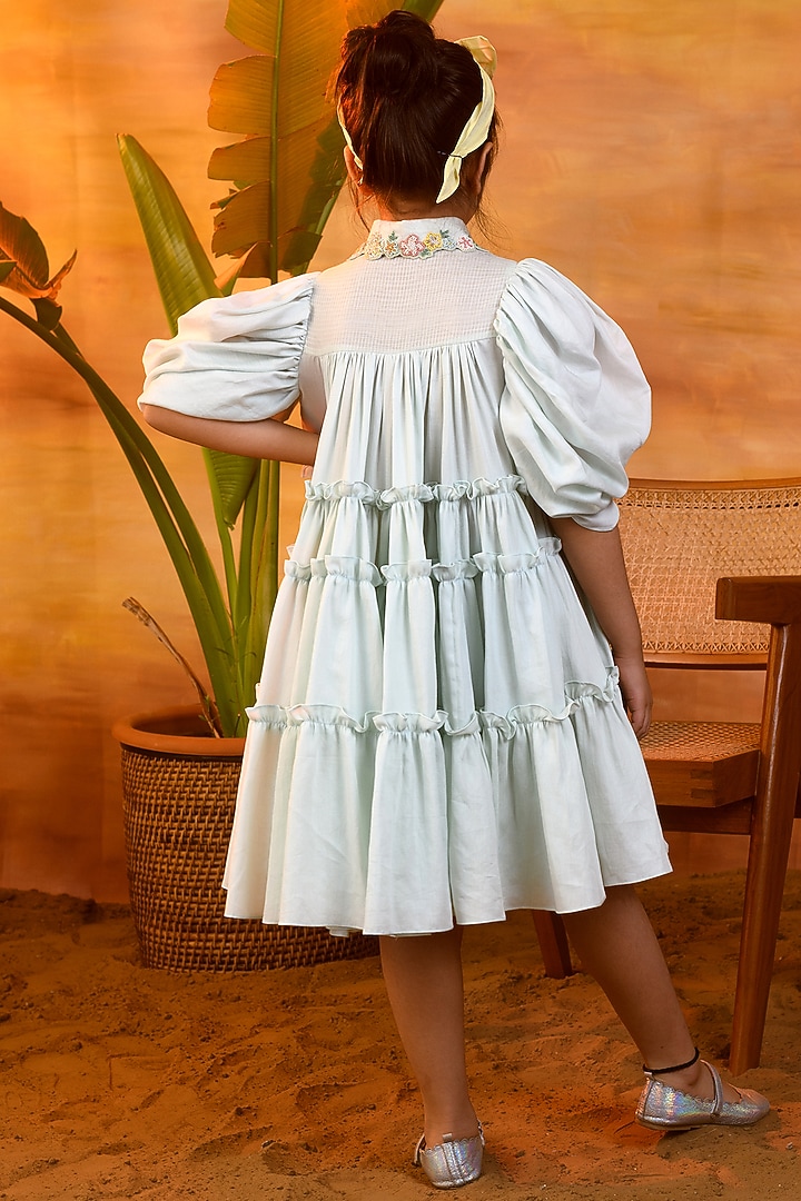 Mint Green Tiered Dress For Girls by Littleens at Pernia's Pop Up Shop