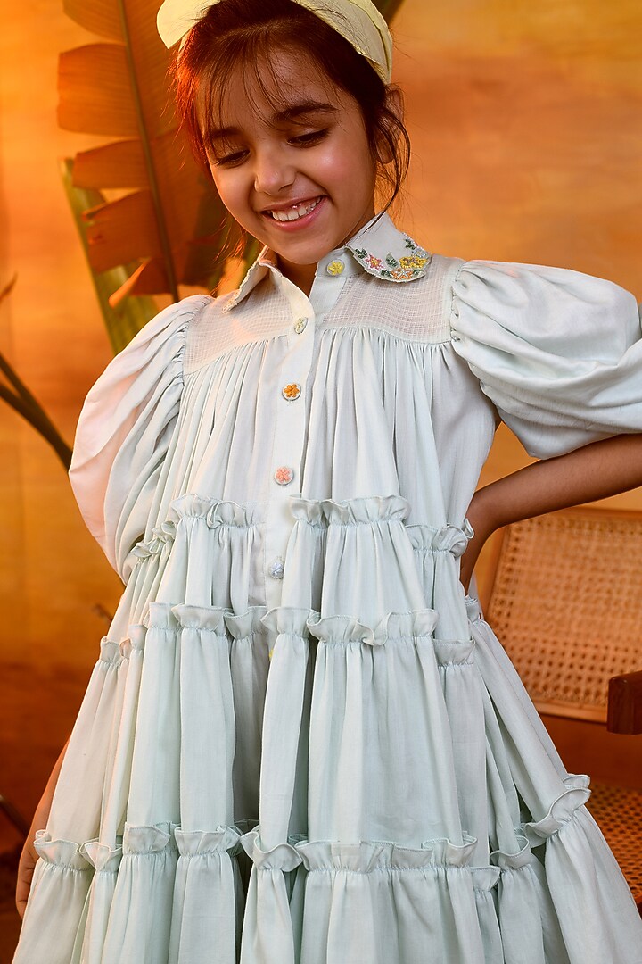 Mint Green Tiered Dress For Girls by Littleens at Pernia's Pop Up Shop