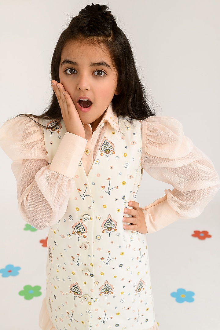 Peach Blush Printed Blazer Dress For Girls by Littleens at Pernia's Pop Up Shop