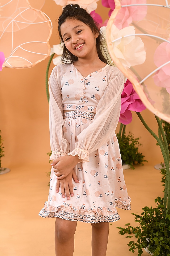 Peach Blush Floral Dress For Girls by Littleens at Pernia's Pop Up Shop