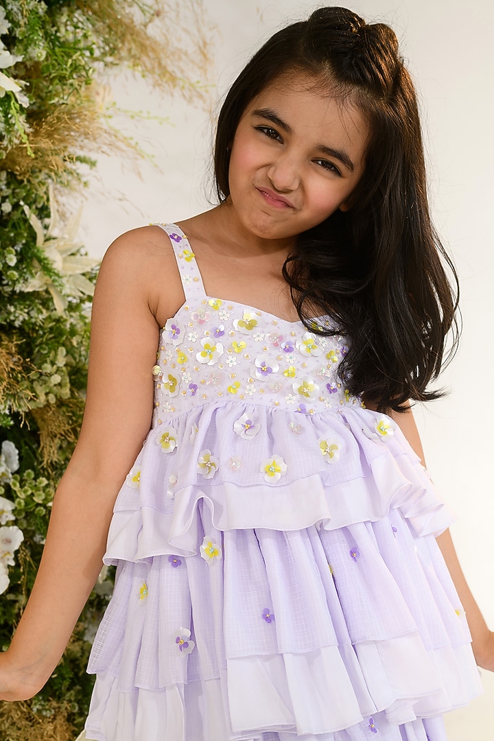 Lavender Fog Tiered Dress For Girls by Littleens at Pernia's Pop Up Shop