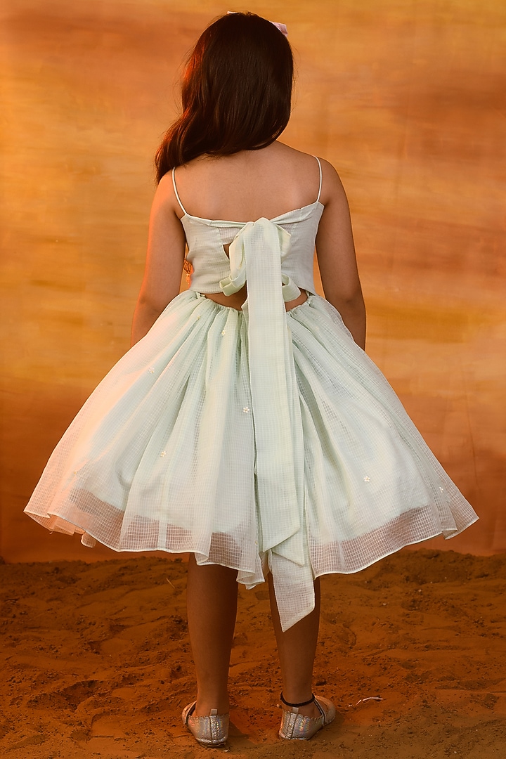 Aqua Glass Embellished Dress For Girls by Littleens at Pernia's Pop Up Shop
