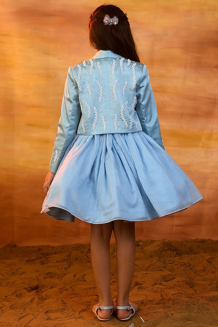 Pastel Blue Votex Dress With Jacket For Girls by Littleens at Pernia's Pop Up Shop