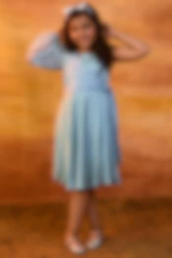 Pastel Blue German Satin Dress With Shrug For Girls by Littleens at Pernia's Pop Up Shop