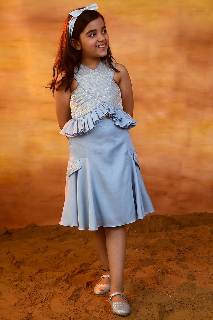 Pastel Blue Ruffled Co-Ord Set For Girls by Littleens at Pernia's Pop Up Shop