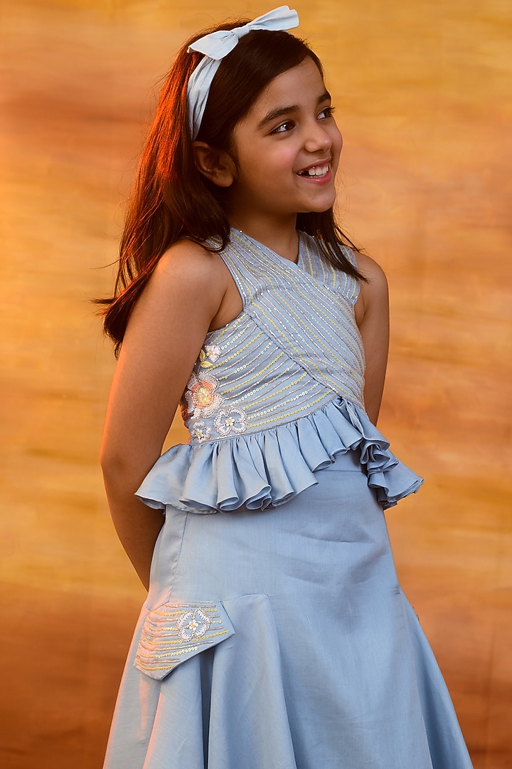 Pastel Blue Ruffled Co-Ord Set For Girls by Littleens at Pernia's Pop Up Shop
