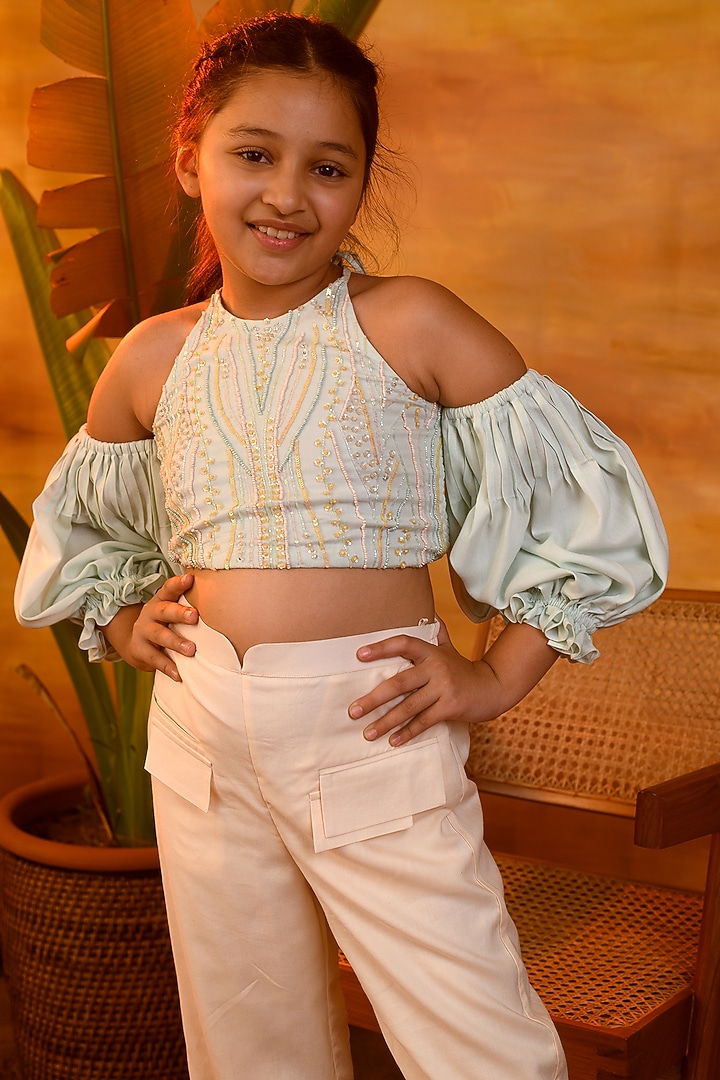 Aqua Glass & Peach Blush Co-Ord Set For Girls by Littleens at Pernia's Pop Up Shop