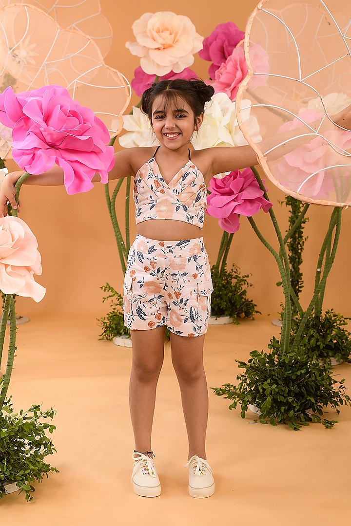 Peach Blush Printed Co-Ord Set For Girls by Littleens