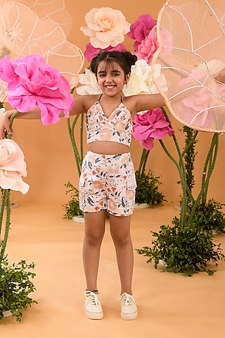 Peach Blush Printed Co-Ord Set For Girls by Littleens