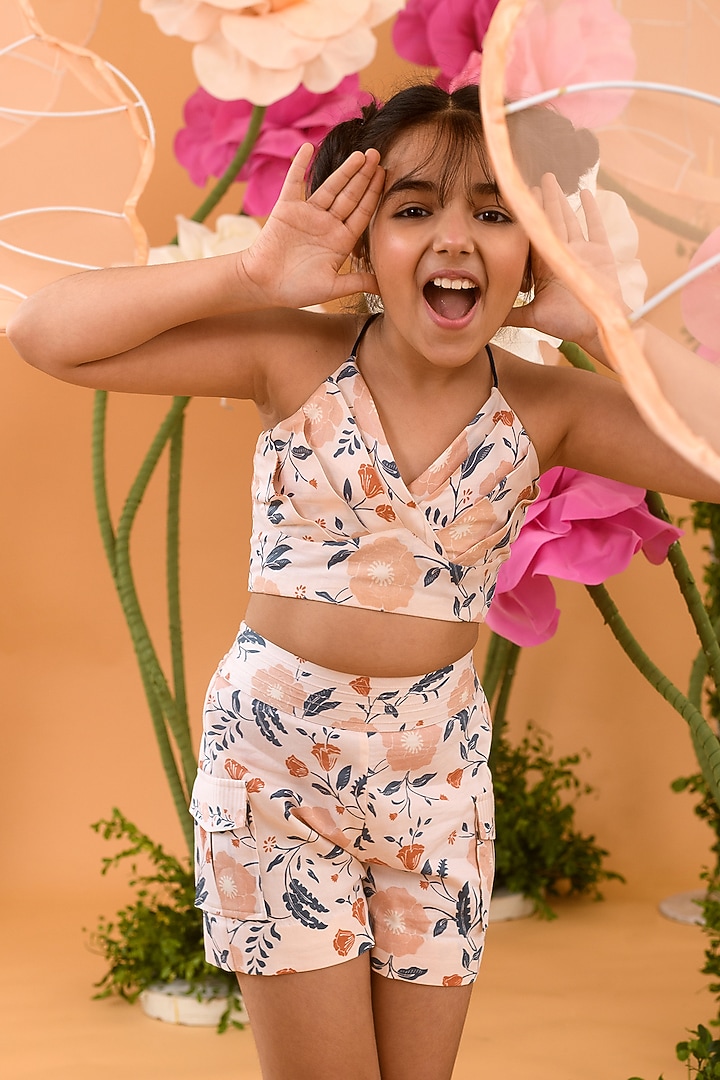 Peach Blush Printed Co-Ord Set For Girls by Littleens at Pernia's Pop Up Shop