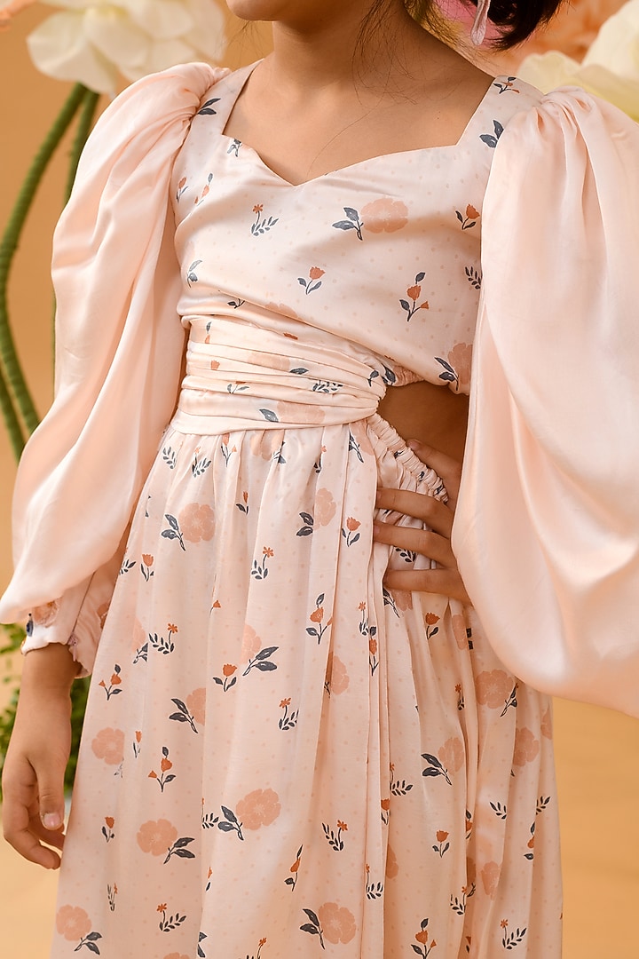 Peach Blush Floral Printed Dress For Girls by Littleens at Pernia's Pop Up Shop