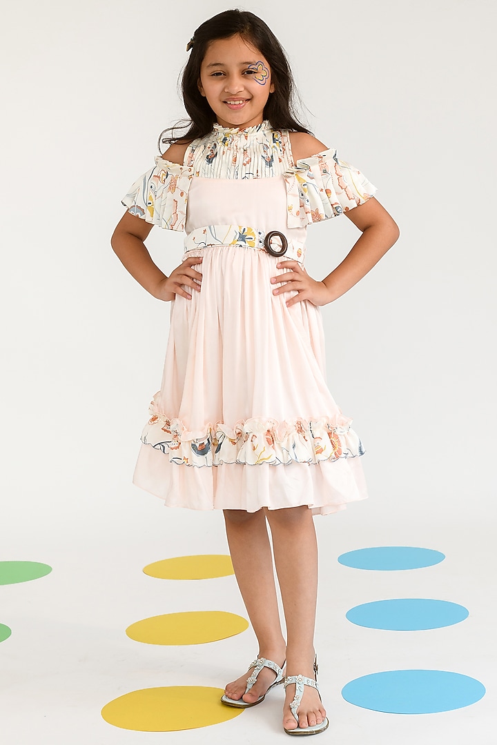 Peach Blush Printed Dress For Girls by Littleens