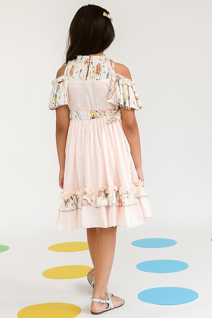 Peach Blush Printed Dress For Girls by Littleens at Pernia's Pop Up Shop