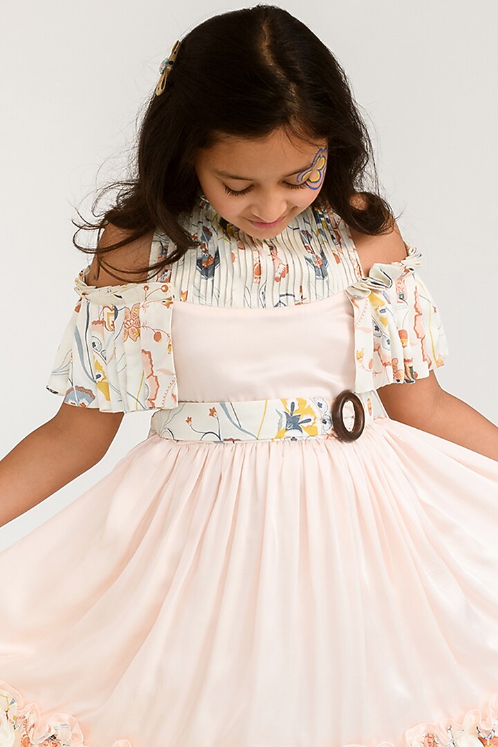 Peach Blush Printed Dress For Girls by Littleens at Pernia's Pop Up Shop