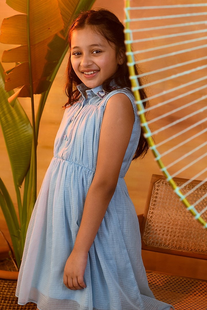 Pastel Blue Embroidered Dress For Girls by Littleens at Pernia's Pop Up Shop
