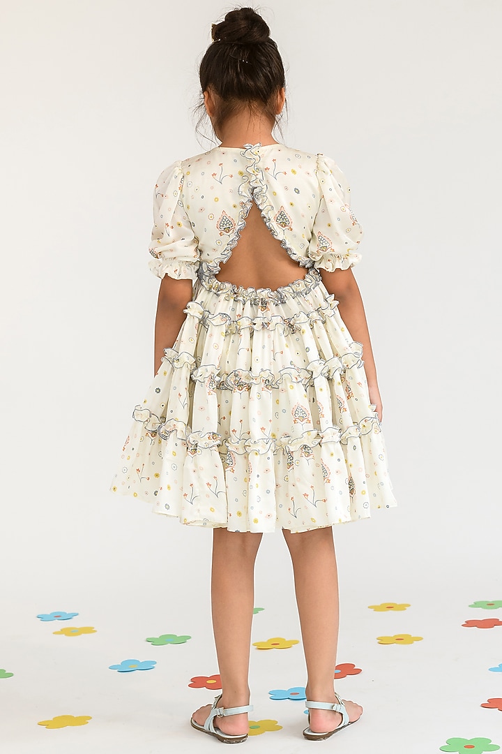 White Printed Dress For Girls by Littleens at Pernia's Pop Up Shop