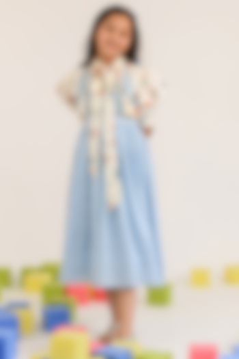 Pastel Blue Cotton Satin Dress For Girls by Littleens