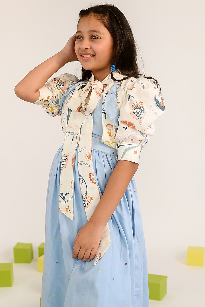Pastel Blue Cotton Satin Dress For Girls by Littleens at Pernia's Pop Up Shop