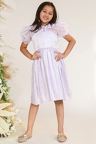 Lavender Fog Printed Dress For Girls by Littleens