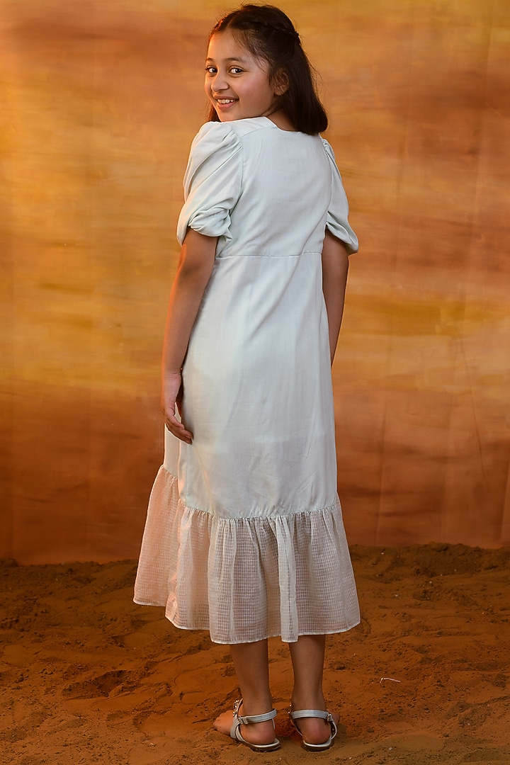 Aqua Glass Hand Embroidered Dress For Girls by Littleens at Pernia's Pop Up Shop