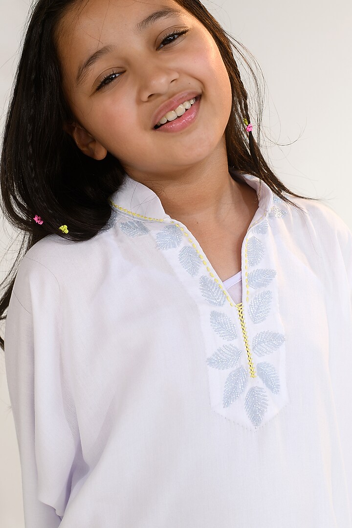 Lavender Fog Hand Embroidered Kaftan For Girls by Littleens at Pernia's Pop Up Shop