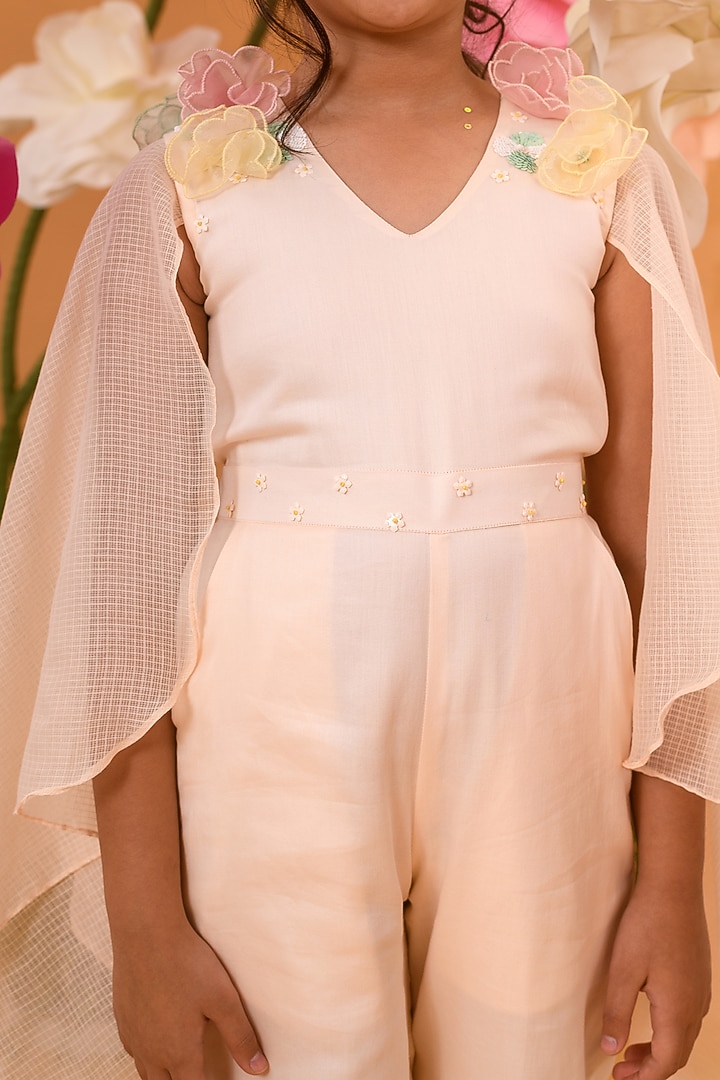 Peach Blush Cotton Satin Jumpsuit For Girls by Littleens at Pernia's Pop Up Shop