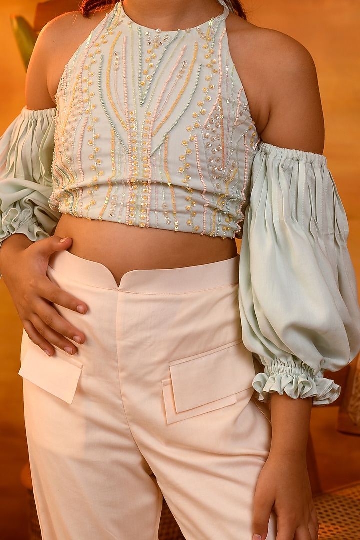 Peach Blush Cotton Satin Pants For Girls by Littleens at Pernia's Pop Up Shop