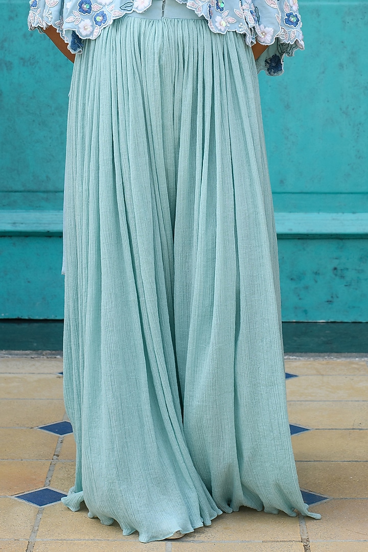 Blue Thread Embroidered Jumpsuit For Girls by Littleens at Pernia's Pop Up Shop