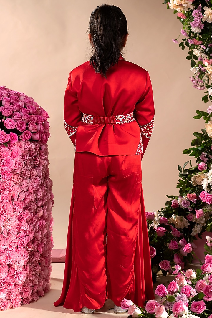 Red German Satin Pant Set For Girls by Littleens at Pernia's Pop Up Shop