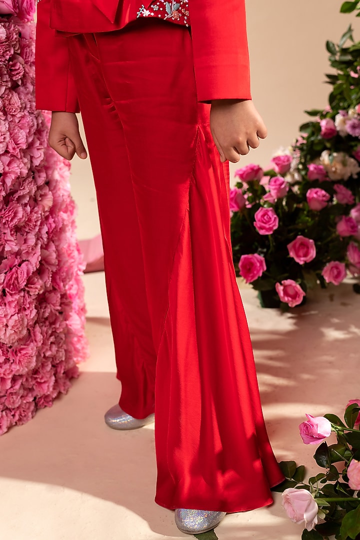 Red German Satin Pant Set For Girls by Littleens at Pernia's Pop Up Shop