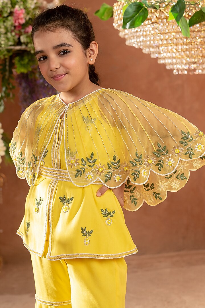 Yellow Vortex Sharara Set For Girls by Littleens at Pernia's Pop Up Shop