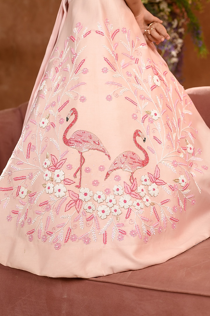 Pink Motif Embroidered Lehenga Set For Girls by Littleens at Pernia's Pop Up Shop