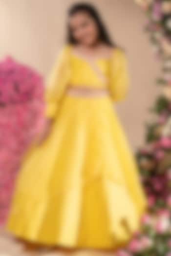 Canary Yellow Embroidered Lehenga Set For Girls by Littleens