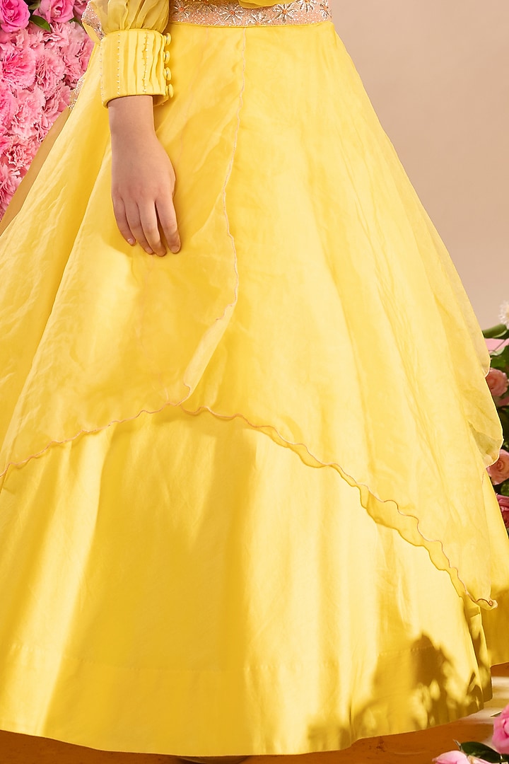 Canary Yellow Embroidered Lehenga Set For Girls by Littleens at Pernia's Pop Up Shop