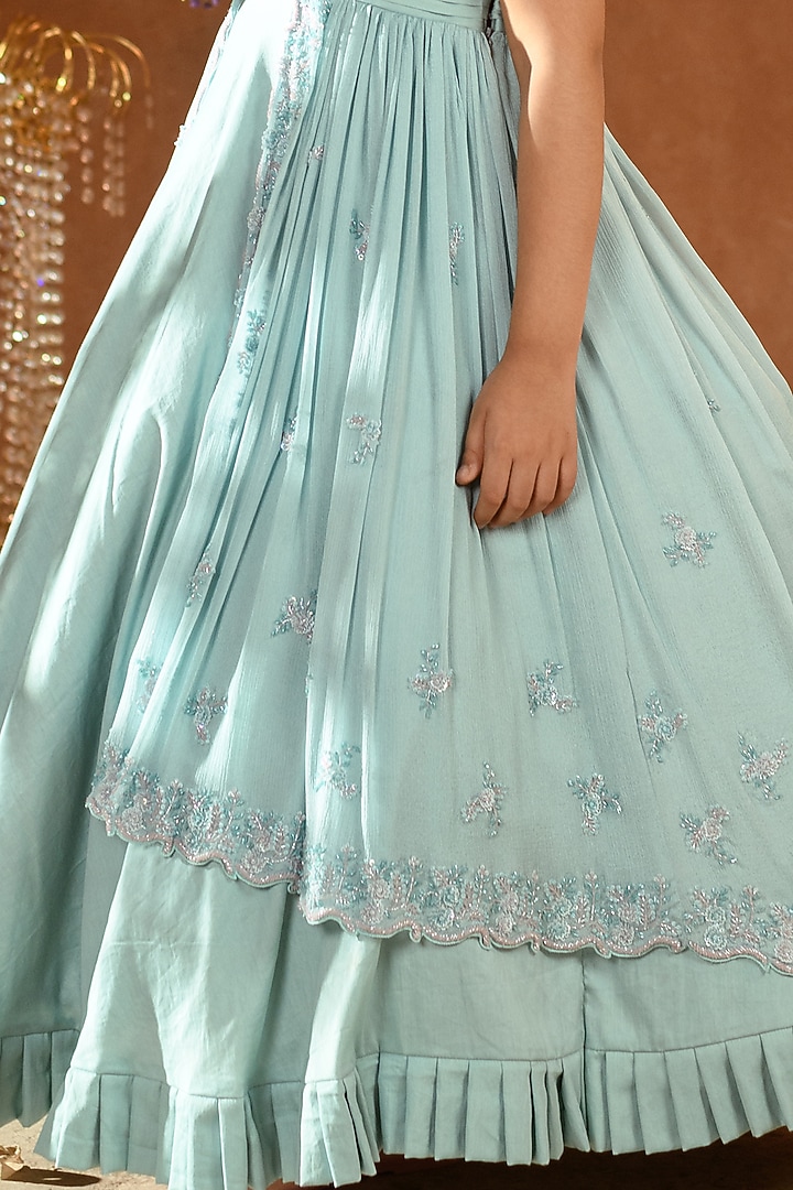Blue Embroidered Gown For Girls by Littleens at Pernia's Pop Up Shop