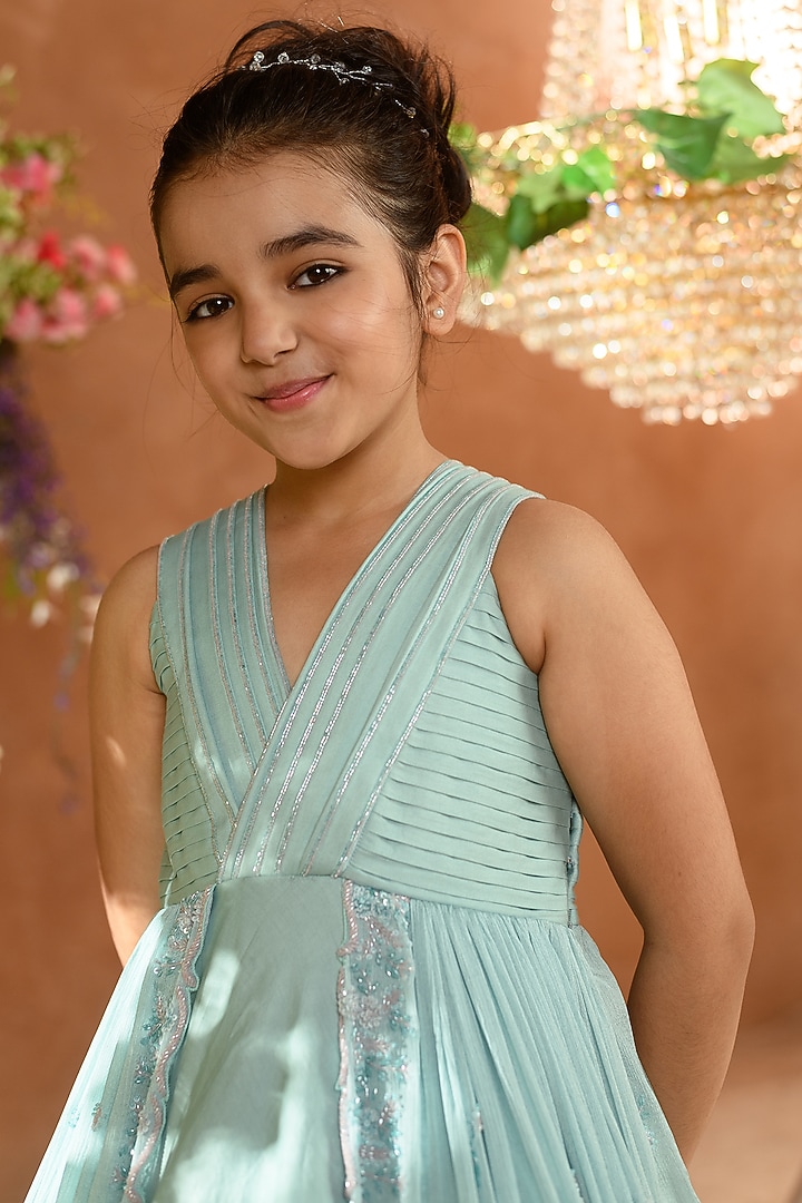 Blue Embroidered Gown For Girls by Littleens at Pernia's Pop Up Shop