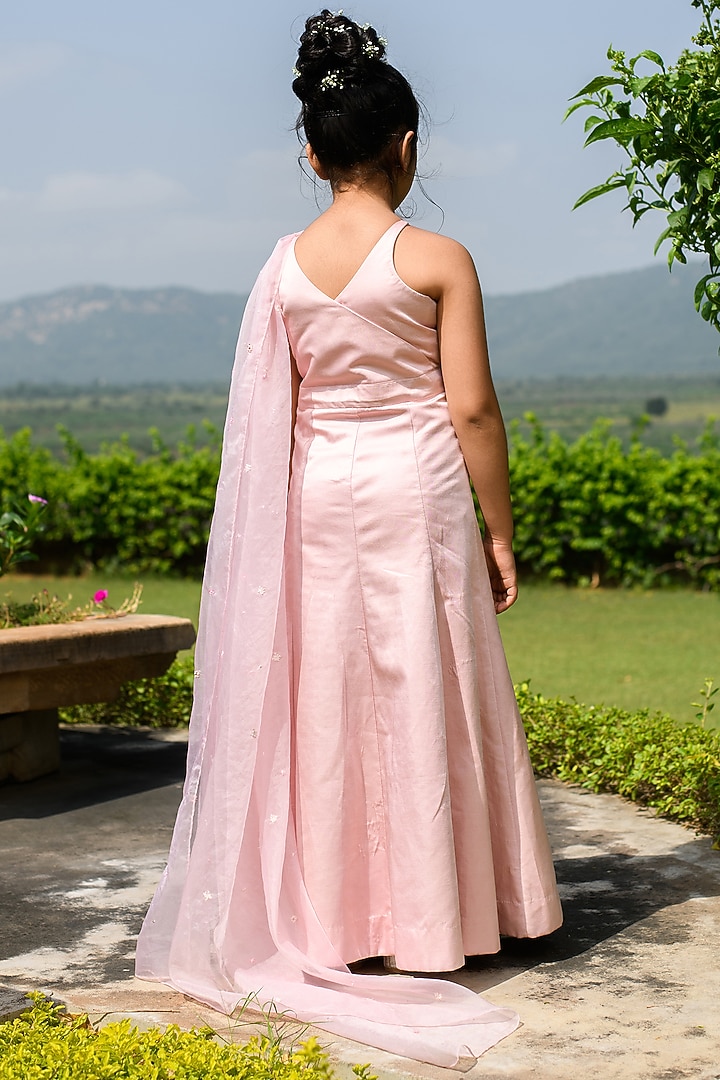 Rose Pink Embroidered Gown For Girls by Littleens at Pernia's Pop Up Shop