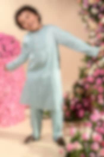 Celestial Blue Vegan Silk Kurta Set For Boys by Littleens at Pernia's Pop Up Shop