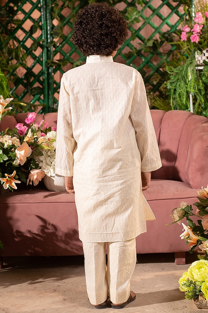 Cream Cotton Dobby Kurta Set For Boys by Littleens at Pernia's Pop Up Shop