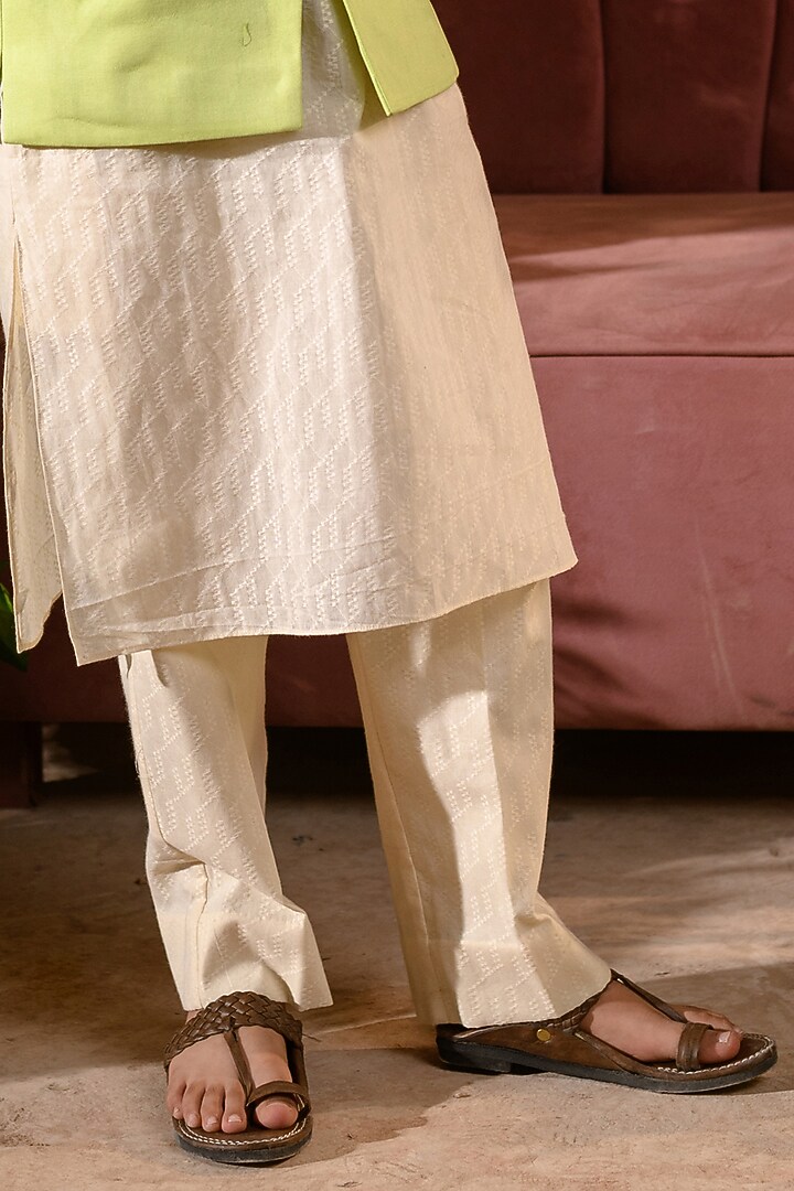 Green Embroidered Nehru Jacket With Kurta Set For Boys by Littleens at Pernia's Pop Up Shop