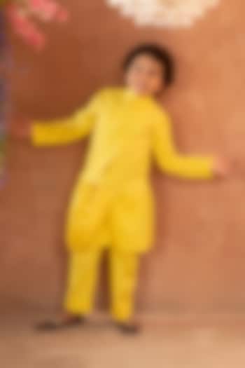 Yellow Embellished Nehru Jacket With Kurta Set For Boys by Littleens