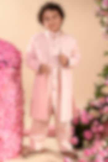 Pink Embroidered Achkan Jacket Set For Boys by Littleens