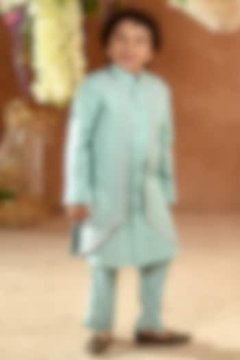 Blue Embroidered Achkan Jacket Set For Boys by Littleens at Pernia's Pop Up Shop