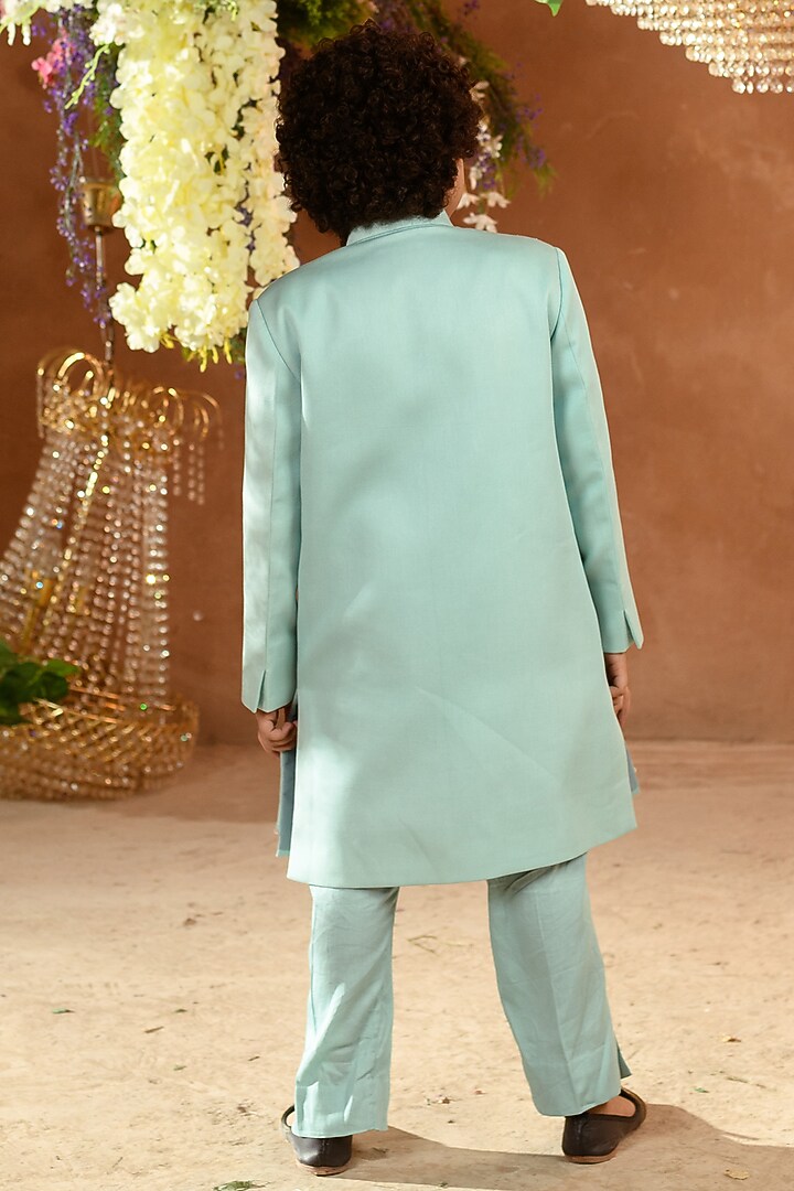 Blue Embroidered Achkan Jacket Set For Boys by Littleens at Pernia's Pop Up Shop