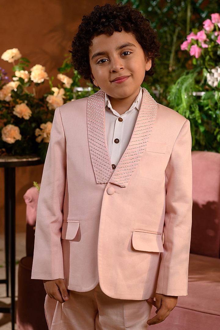 Pink Embroidered Tuxedo Set For Boys by Littleens at Pernia's Pop Up Shop