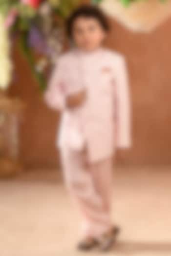 Pink Cotton Dobby Jodhpuri Set For Boys by Littleens