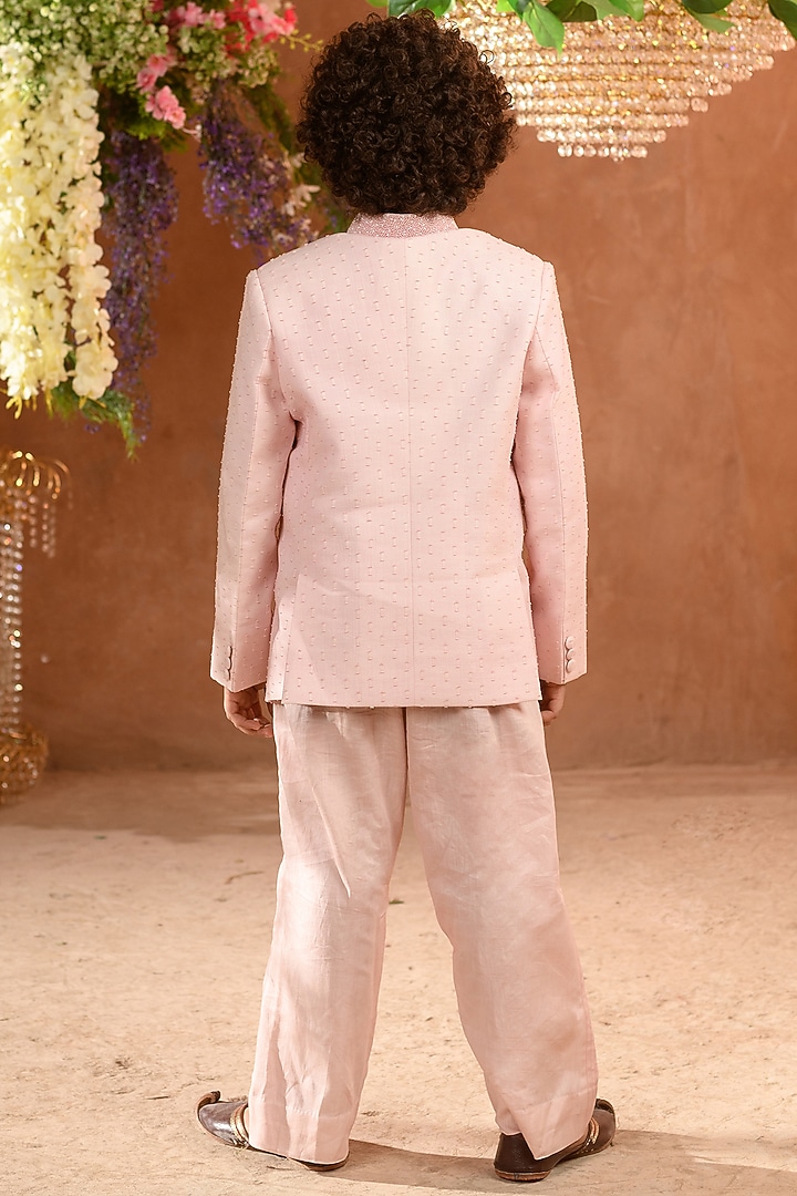 Pink Cotton Dobby Jodhpuri Set For Boys by Littleens at Pernia's Pop Up Shop