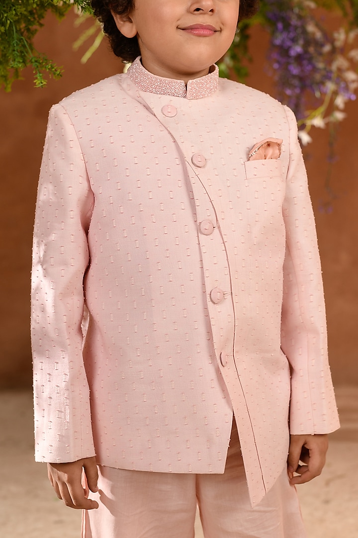 Pink Cotton Dobby Jodhpuri Set For Boys by Littleens at Pernia's Pop Up Shop