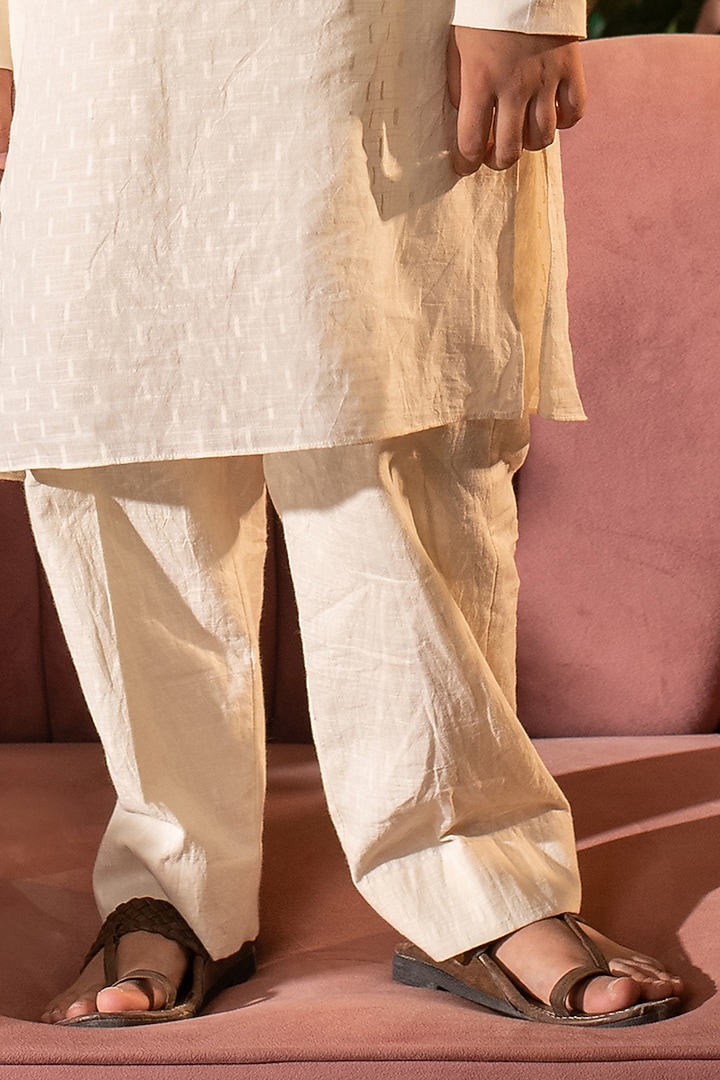 Cream Kurta Set in Cotton Dobby For Boys by Littleens at Pernia's Pop Up Shop